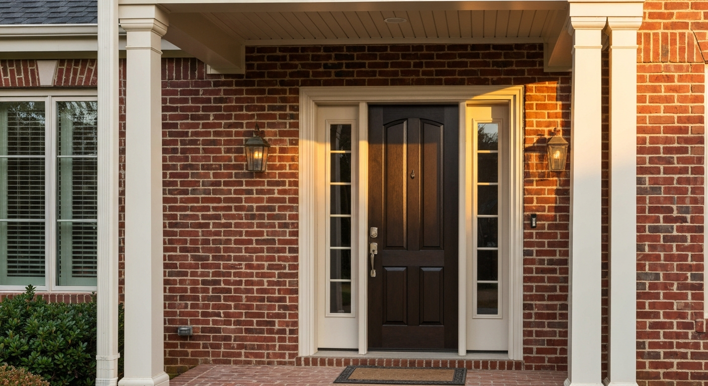 New front entry door with sidelights installed on a Northern Virginia home
